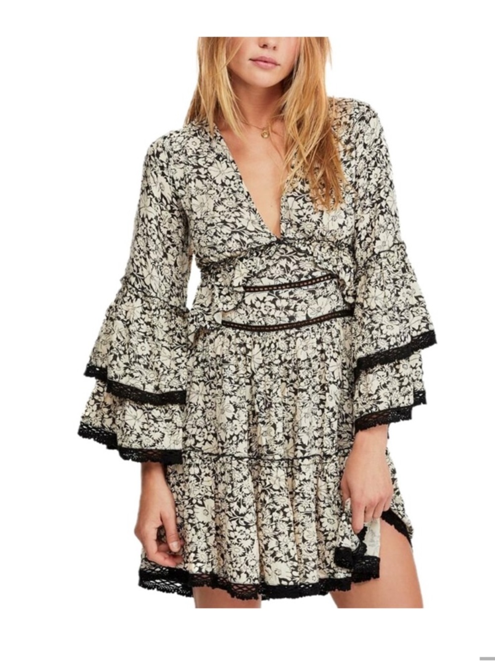 Free People Kristall Mini yDress - Black & White Floral